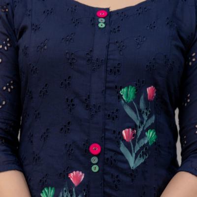 Martini - Cotton Schiffli Work Kurti with Pant and Dupatta