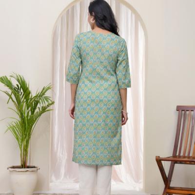 VAASVA - Aqua Cotton Printed Straight Kurti