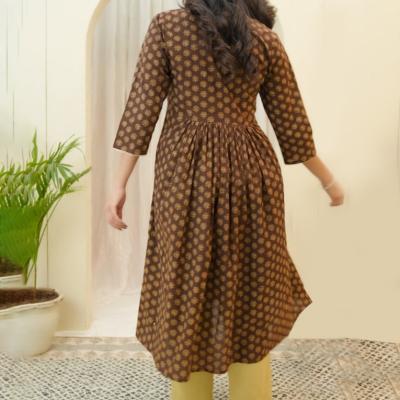 VAASVA - Vaasva Brown Boonta Cotton Printed Gathered Kurti