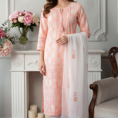 Cotton Printed Sequence and Lace Work Kurti with Pant and Dupatta