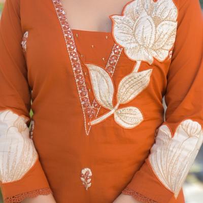 Cotton 60-60 Straight Printed with Work Kurti with Pant and Dupatta