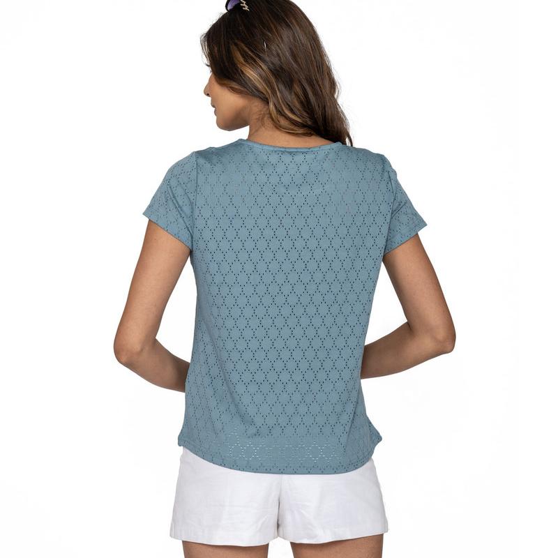 Crepe Regular Sleeves Striped Women Light Blue Top