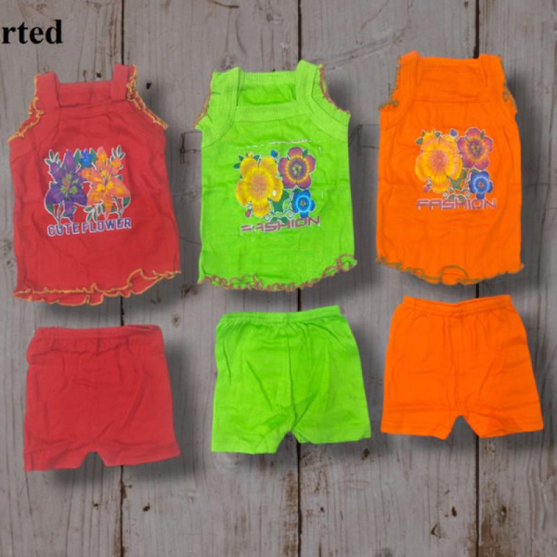 Aaron - Assorted 18 Pieces Of Cotton Hosiery Frock With Short Set For Girls
