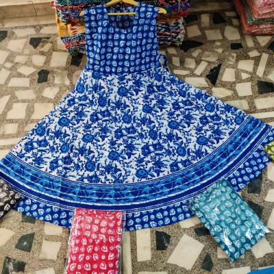 (Half Sleeve)Cotton Printed Long Middi Frock Dress with Belt