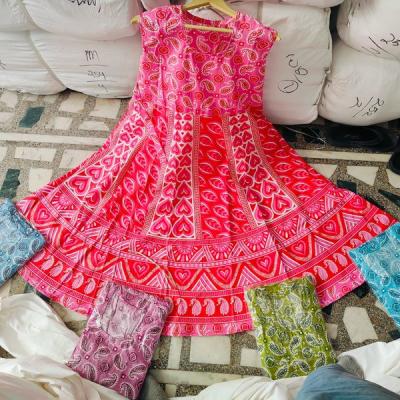(Half Sleeve)Cotton Printed Long Middi Frock Dress with Belt
