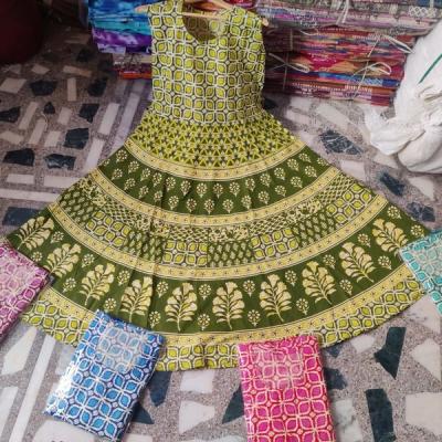 (Half Sleeve)Cotton Printed Long Middi Frock Dress with Belt