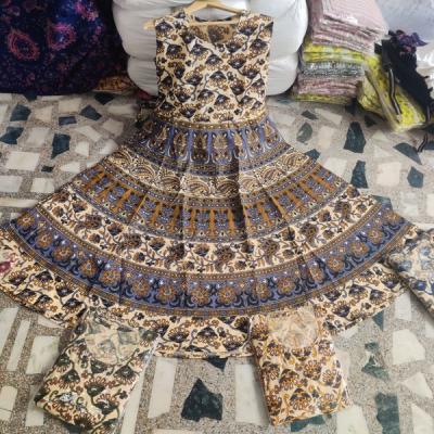 (Half Sleeve)Cotton Printed Long Middi Frock Dress with Belt