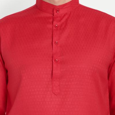 Charvi - Red Self Design Cotton Mens Daily Wear Kurta