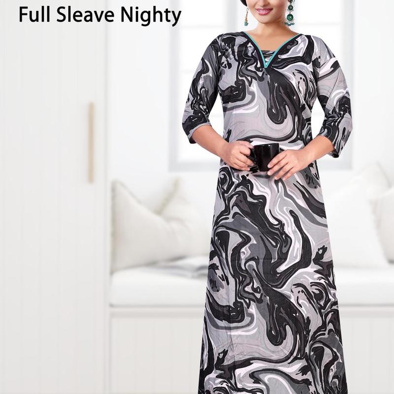 Missy - Sarina Printed Full Sleeve Nighty Gown ( Sarina Full Sleeve Nighty)