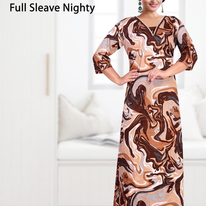 Missy - Sarina Printed Full Sleeve Nighty Gown ( Sarina Full Sleeve Nighty)
