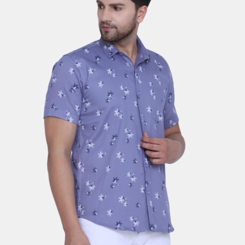 Radha - Cotton Blend Floral Printed Men's Half Sleeve Shirt