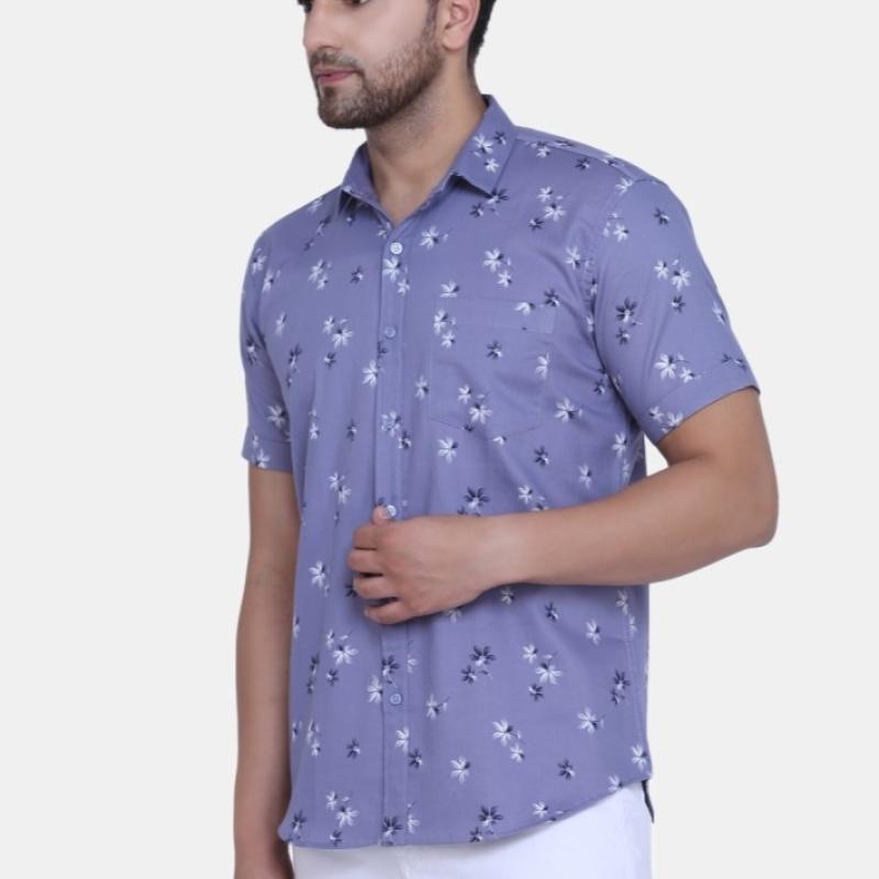 Radha - Cotton Blend Floral Printed Men's Half Sleeve Shirt