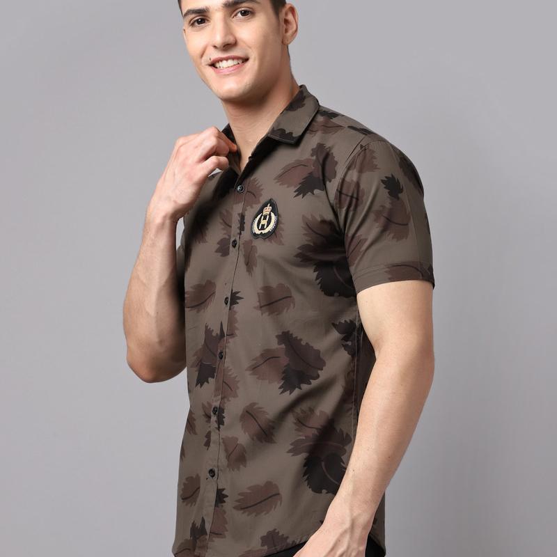 Radha - Cotton Blend Floral Printed Men's Half Sleeve Shirt