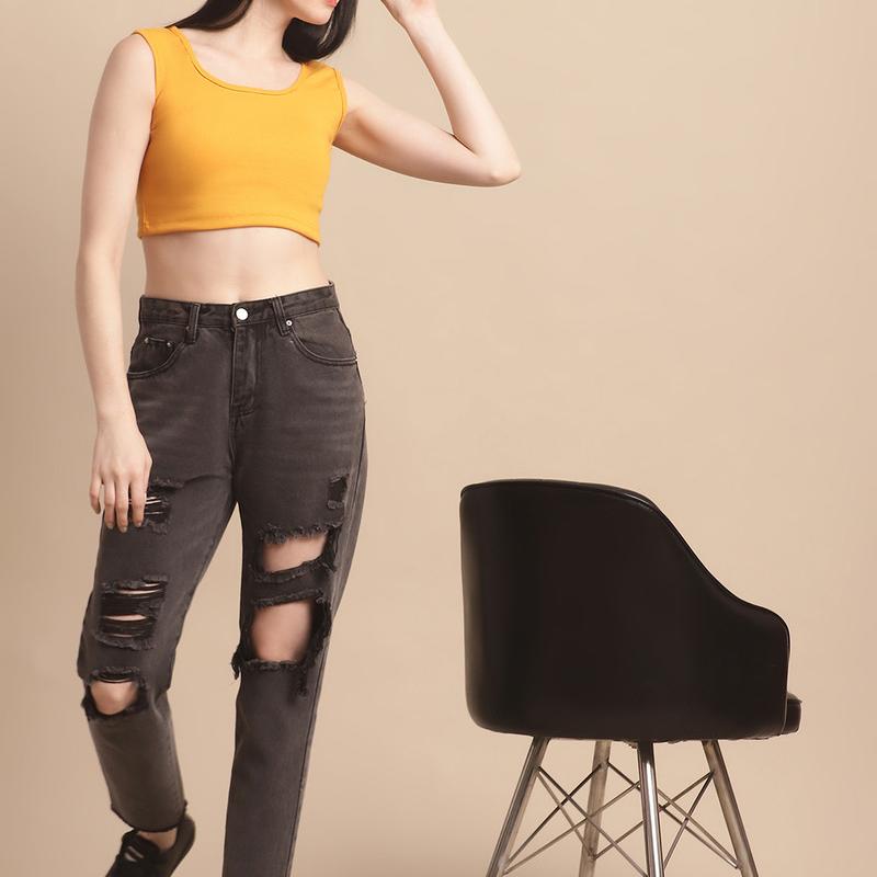 Radha - Casual Crop Cotton Solid Women T-Shirt