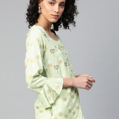 Rayon Casual 3/4 Sleeve Printed Women Green Top