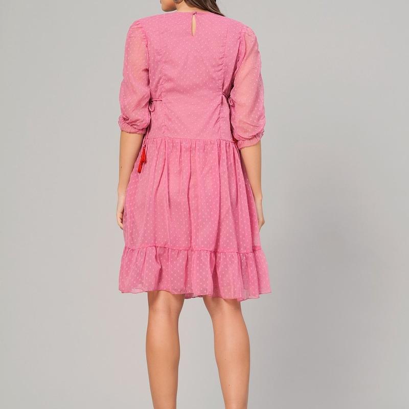 Jessie - Women Pink Crape Dobby Flair Dress
