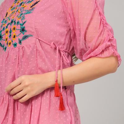 Jessie - Women Pink Crape Dobby Flair Dress