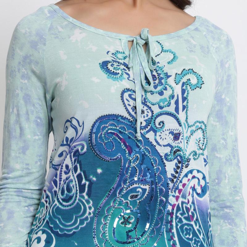 Viscose Printed Hand Beading Work T-shirt