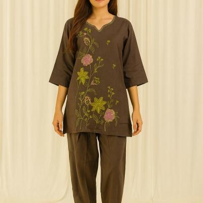 RUSH - Vertical Silk Hand Work Kurti with Bottom (Co-Ord)